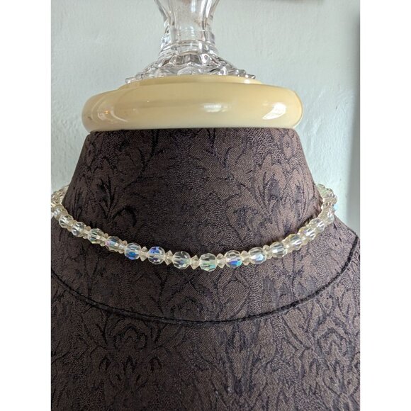 Vintage Aurora Borealis Crystal Bead Necklace With Barrel Clasp - Picture 1 of 7